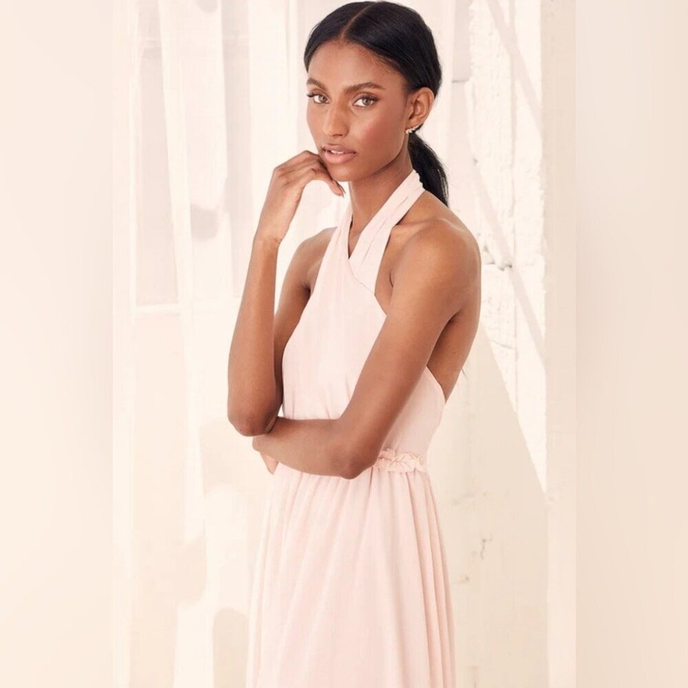 Lulu’s NWT Don't Let Go True Blush Halter Maxi Chiffon Prom Formal Dress Sz S - Picture 6 of 13